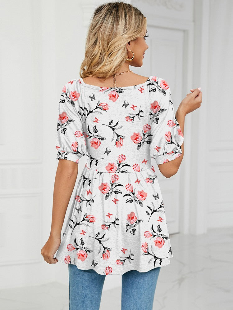 Dam T-shirt V-ringning Prickig Bomull-3