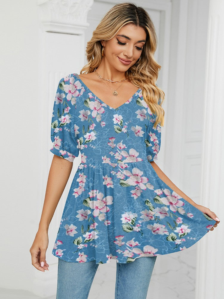 Dam T-shirt V-ringning Prickig Bomull-4