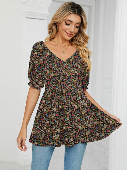 Dam T-shirt V-ringning Prickig Bomull-5