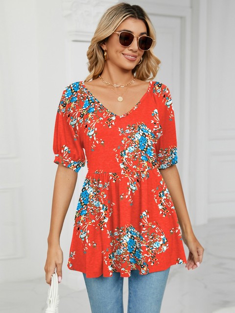 Variant image for Dam T-shirt V-ringning Prickig Bomull-36