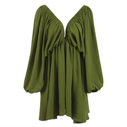 Kvinna Miniklänning med Fjärilärmar Polyester V-ringning-4