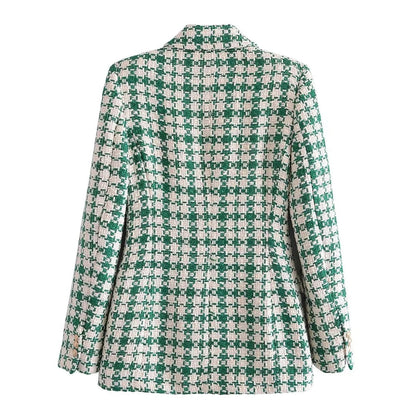 Kvinna Blazer Klassisk Tweed Tidslös Stil-4