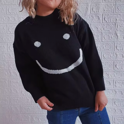 Stickad Dam Tröja med Smiley Ansikte Mjuk Blandning av Material-2