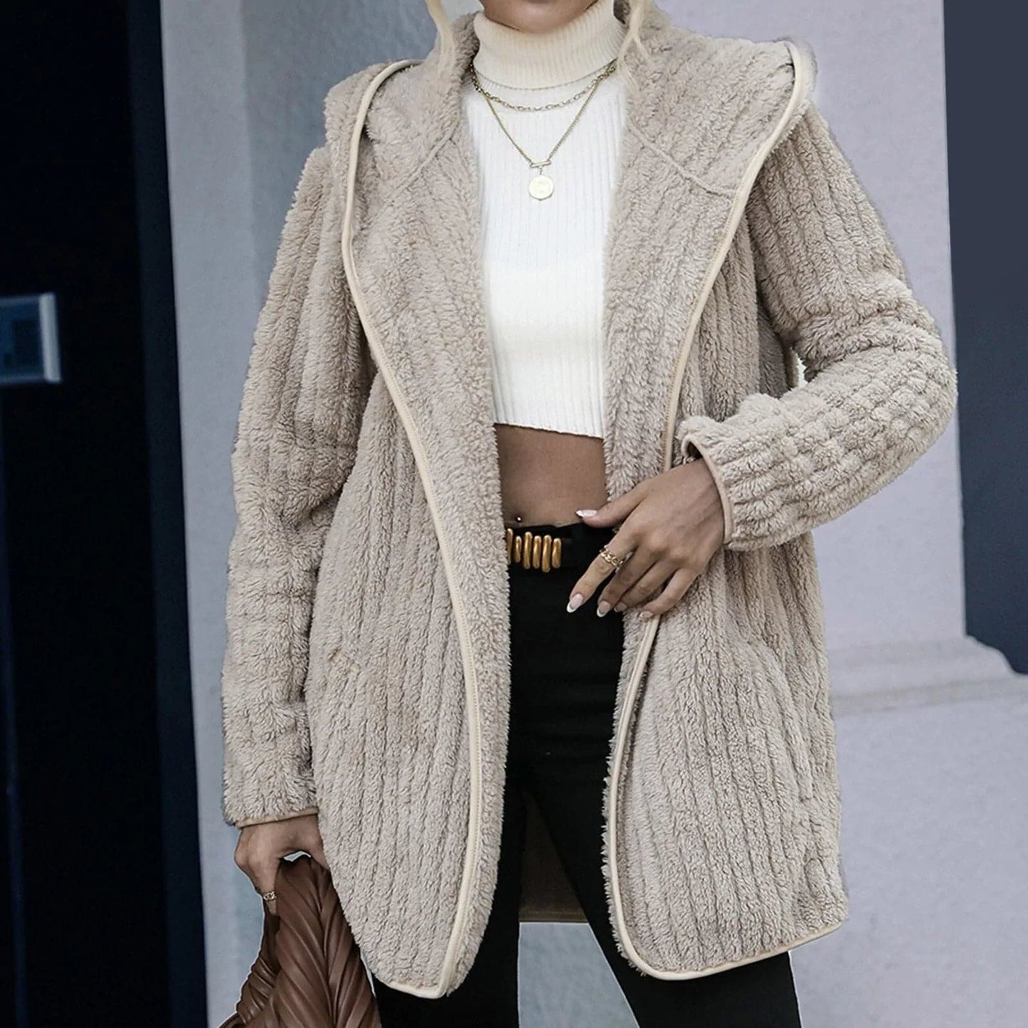 Kvinnors Lång Kofta Tidlös Cardigan i Mjuk Ull-2