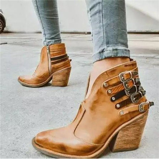 Dam Cowgirl Stövlar Höga Klackar Läder-1
