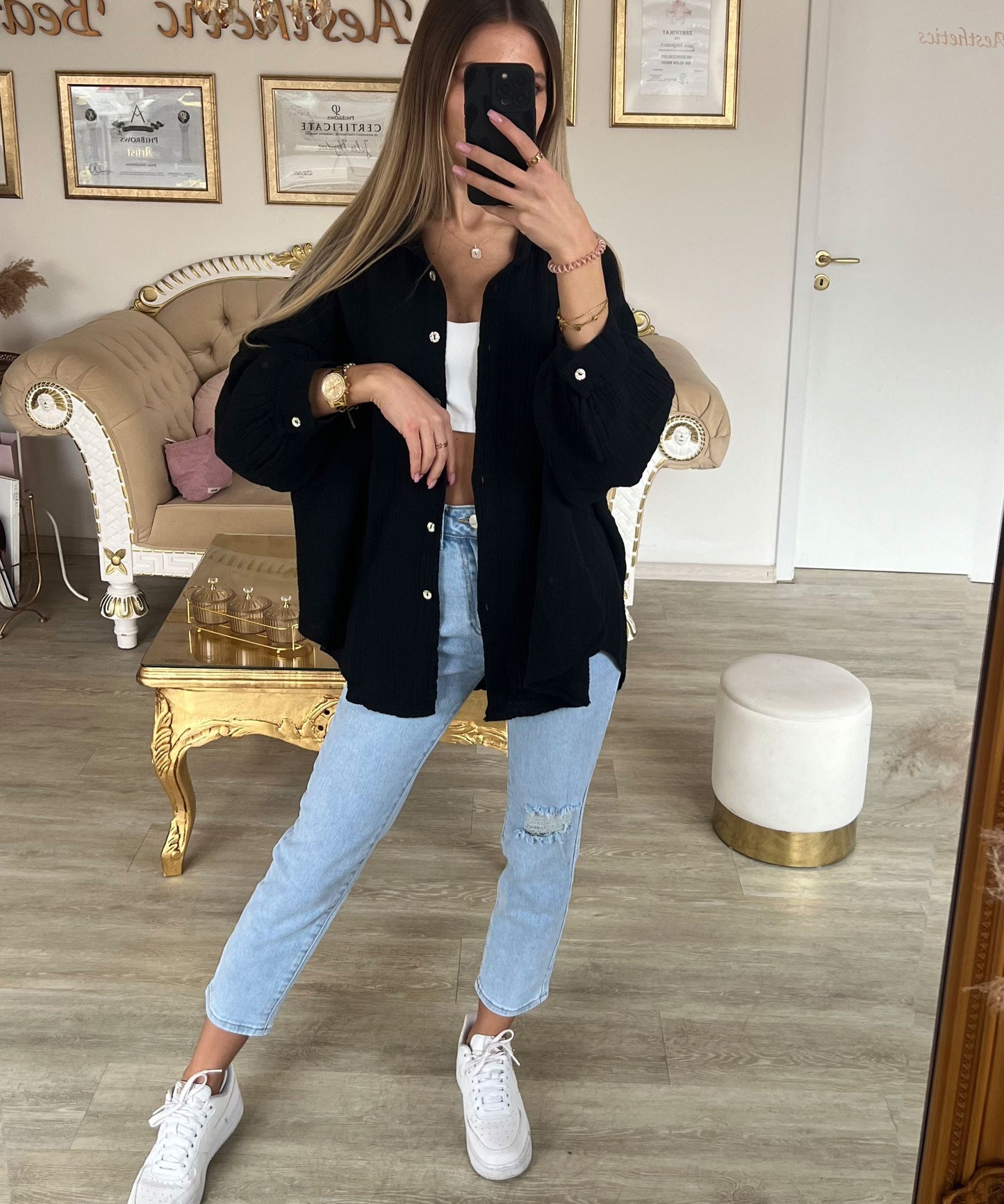 Dam Blus Kort Musselin 100% Bomull-3