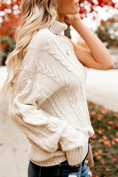 Stickad Dam Tröja Asymmetrisk Rullkrage i Akryl-3