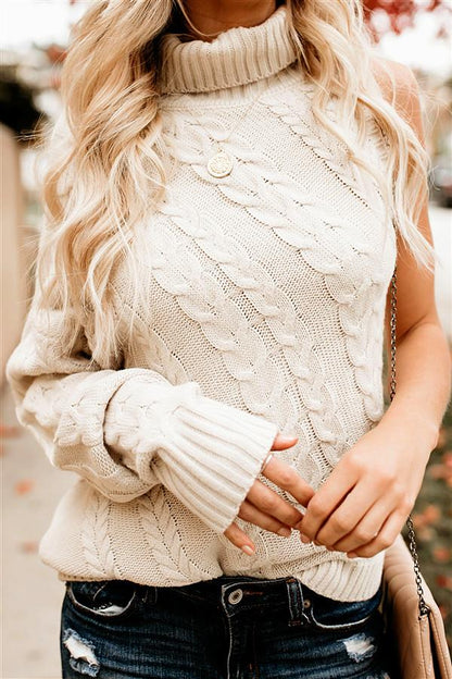 Stickad Dam Tröja Asymmetrisk Rullkrage i Akryl-6