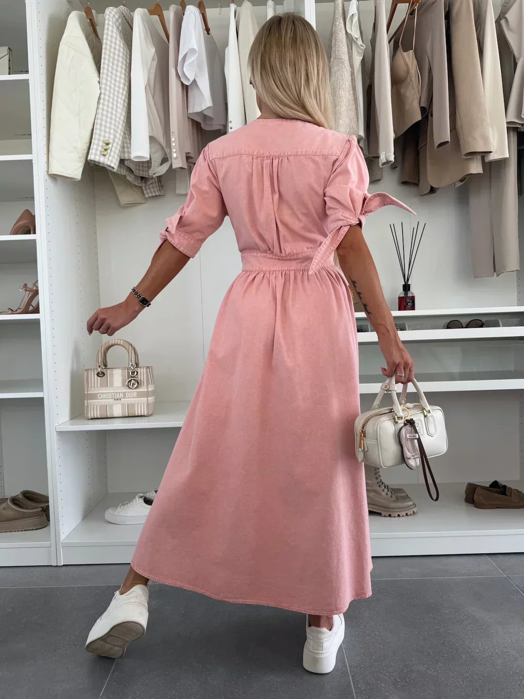 Maxiklänning Dam Puffärmar Lätt Tyg-2