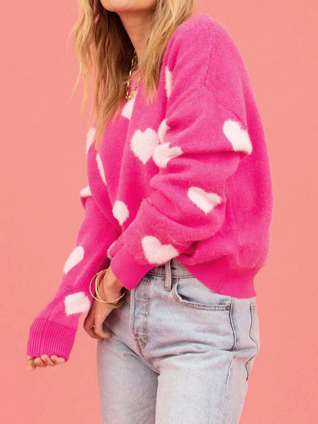 Dam Stickad Tröja med Hjärtdesign Mjuk Blandning 2