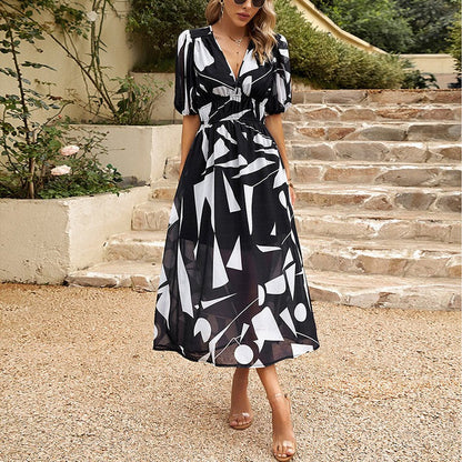 Kvinna Midi Klänning Modern Design Mjuk Tyg-6