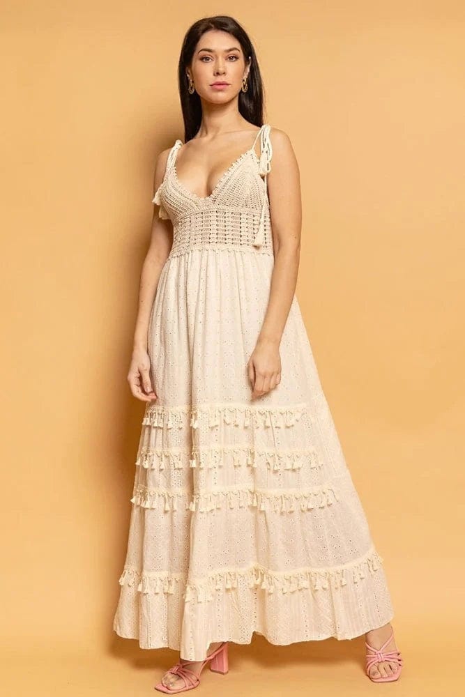 Variant image for Kvinnors Lång Klänning Virkad Boho 100% Bomull-1