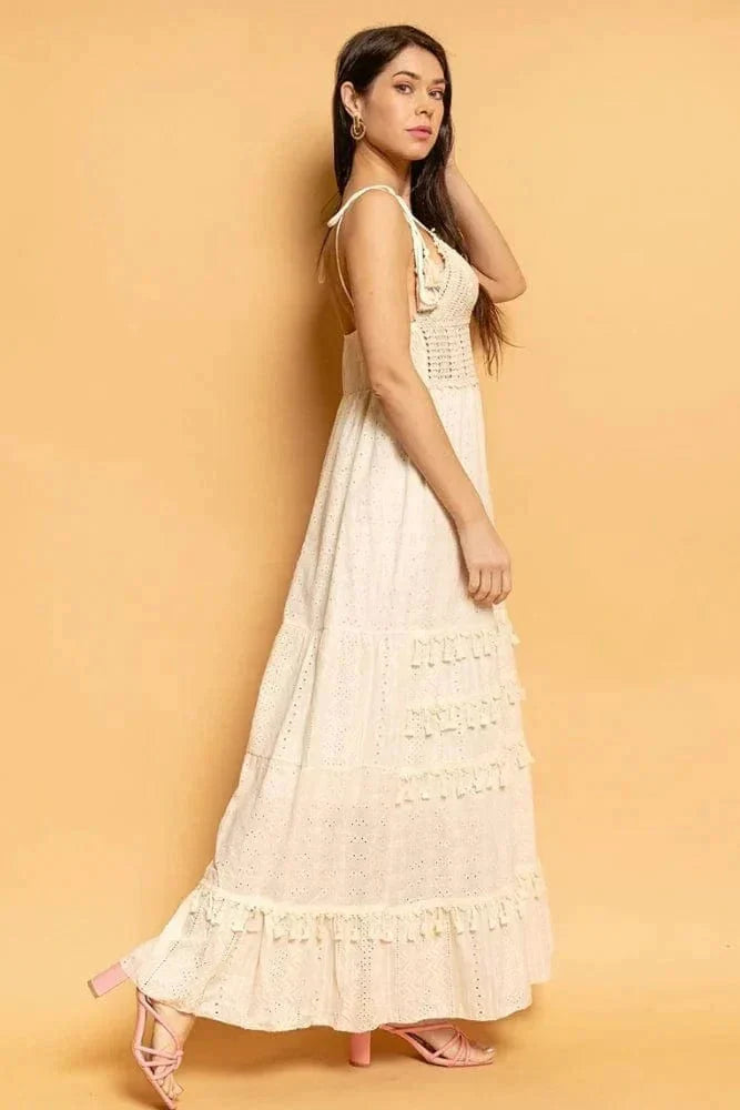 Kvinnors Lång Klänning Virkad Boho 100% Bomull-4