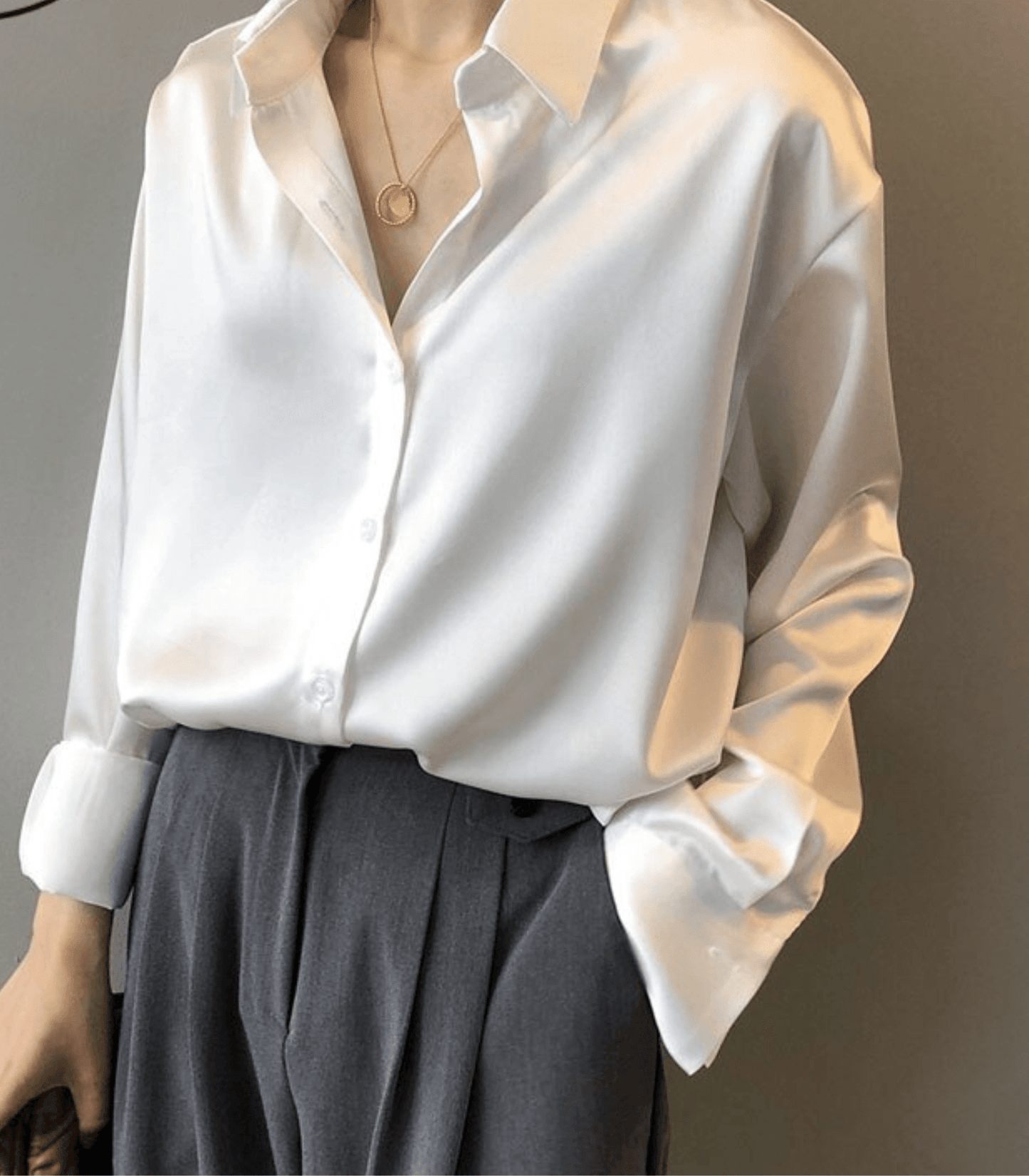 Dam Blus Elegant Satin Silke Flödande Design-2