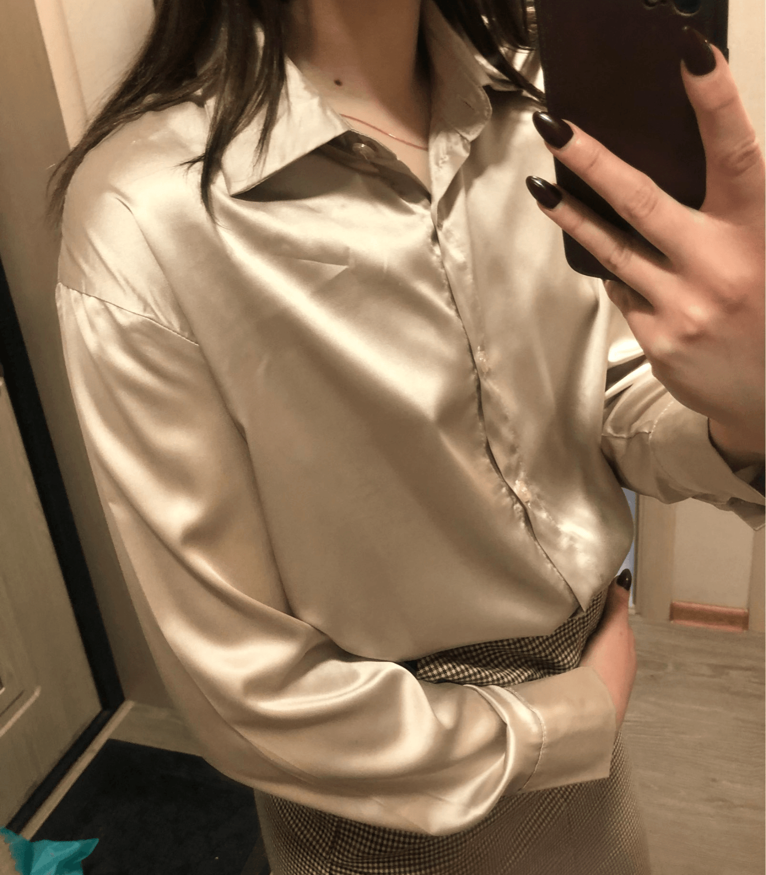 Dam Blus Elegant Satin Silke Flödande Design-4