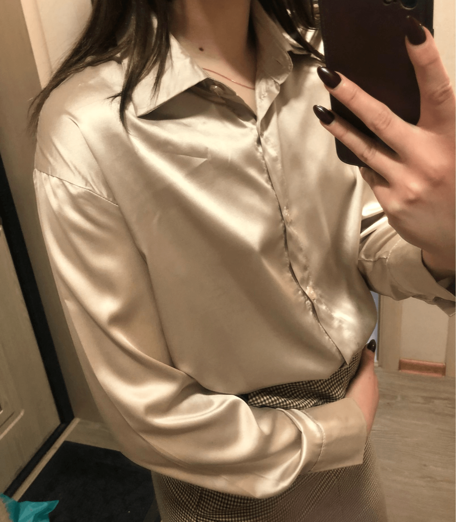 Vit Blus Dam Knäppt Satin Elegant Stil för Vardags och Fest-4