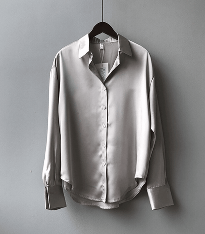 Dam Blus Elegant Satin Silke Flödande Design-5
