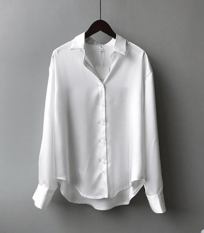 Variant image for Vit Blus Dam Knäppt Satin Elegant Stil för Vardags och Fest-21