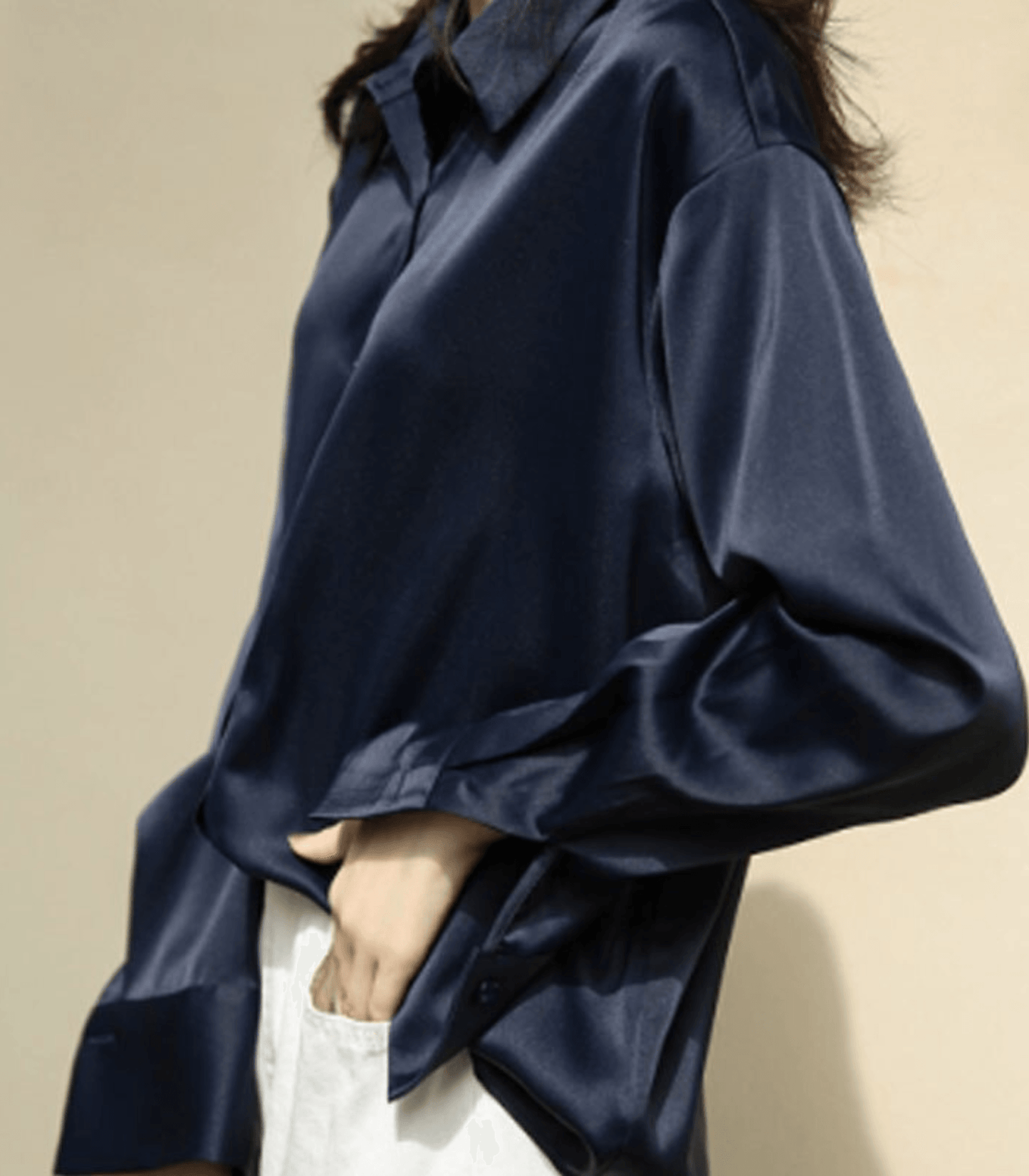 Variant image for Vit Blus Dam Knäppt Satin Elegant Stil för Vardags och Fest-26