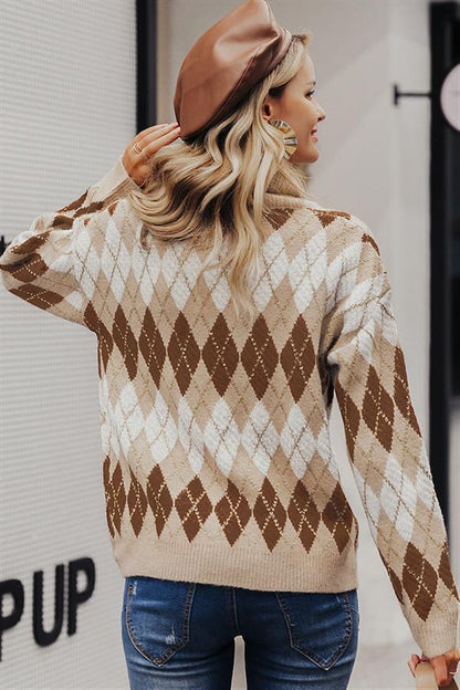 Stickad Dam Tröja Geometriskt Mönster Rollkrage Polyester Akryl-4