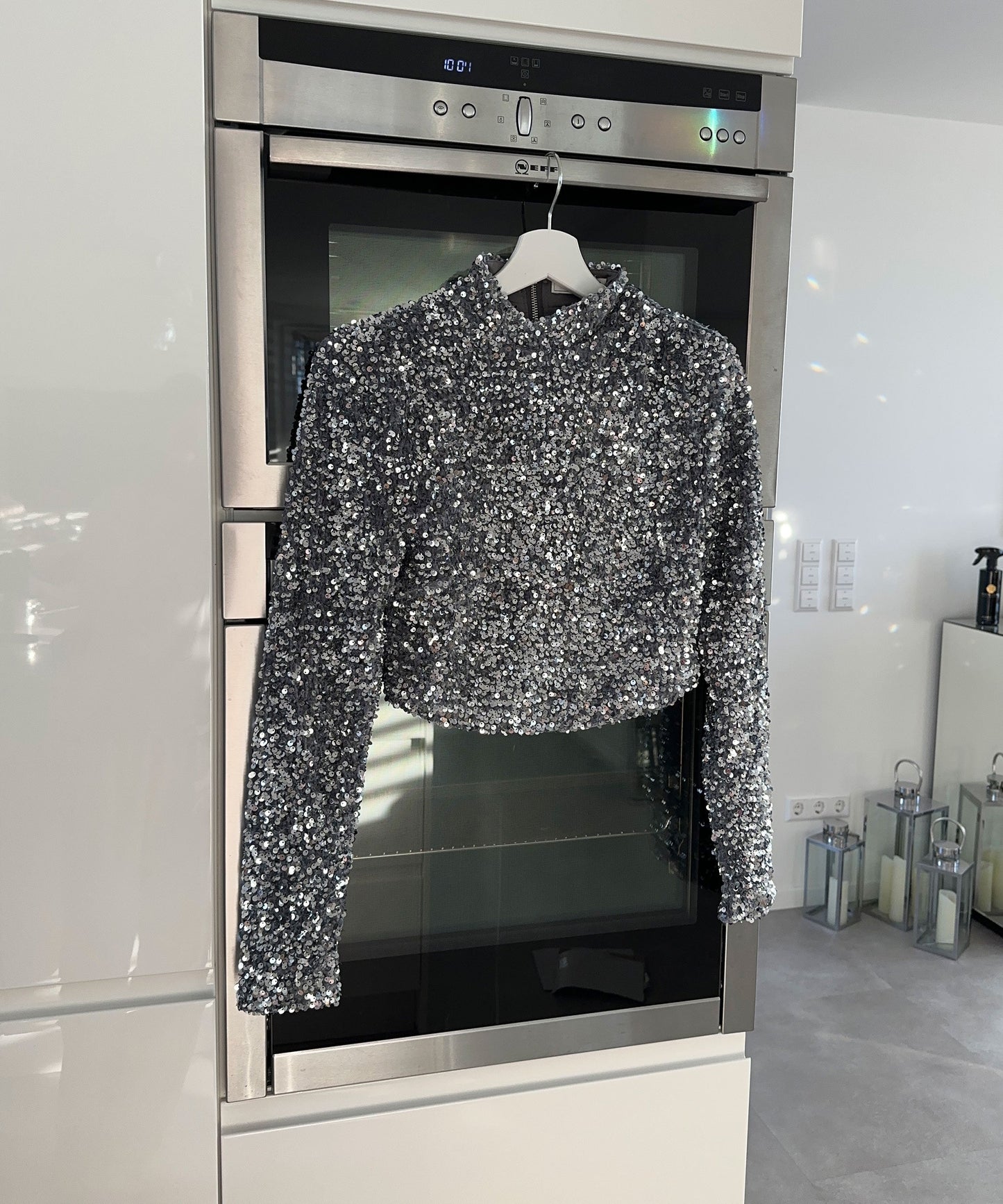 Kvinnors Långärmad Paljetttopp Elegant Mjuk Tyg 3