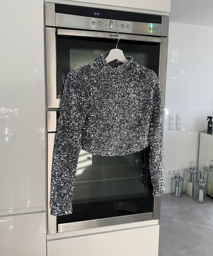 Kvinnors Långärmad Paljetttopp Elegant Mjuk Tyg 3