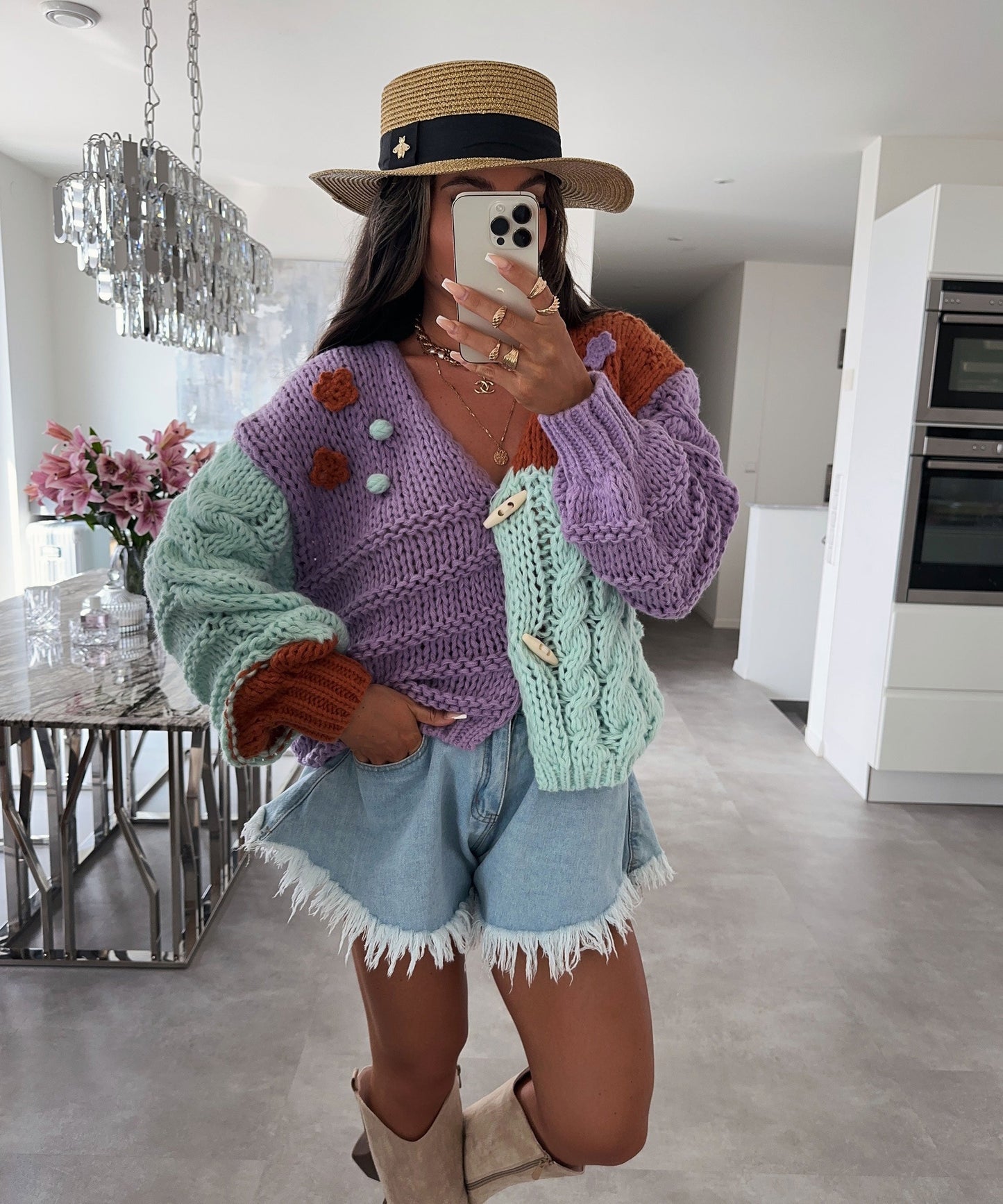 Dam Bunt Mjuk Tyg Elegant Avslappnad Design-1