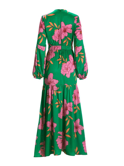 Dam Klänning Maxi Blommönster V-ringning Mjuk Bomull och Polyester-4