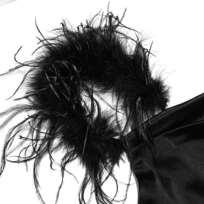 Damklänning med Krage och Konstfjäder för Formella Tillfällen-4