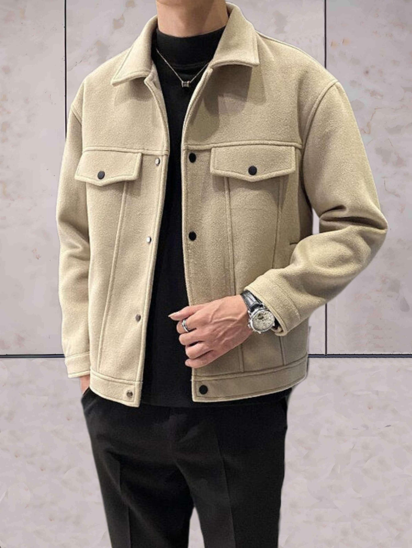 Damjacka Knappstängd Polyester med Praktiska Väskor-3