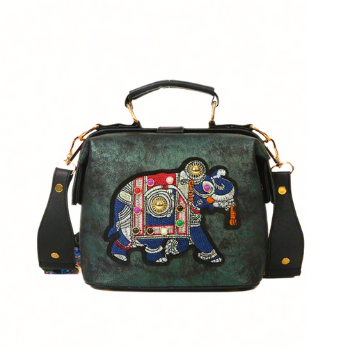Dam Crossbody Väska Unik Design PU-Läder med Broderad Elefant-1