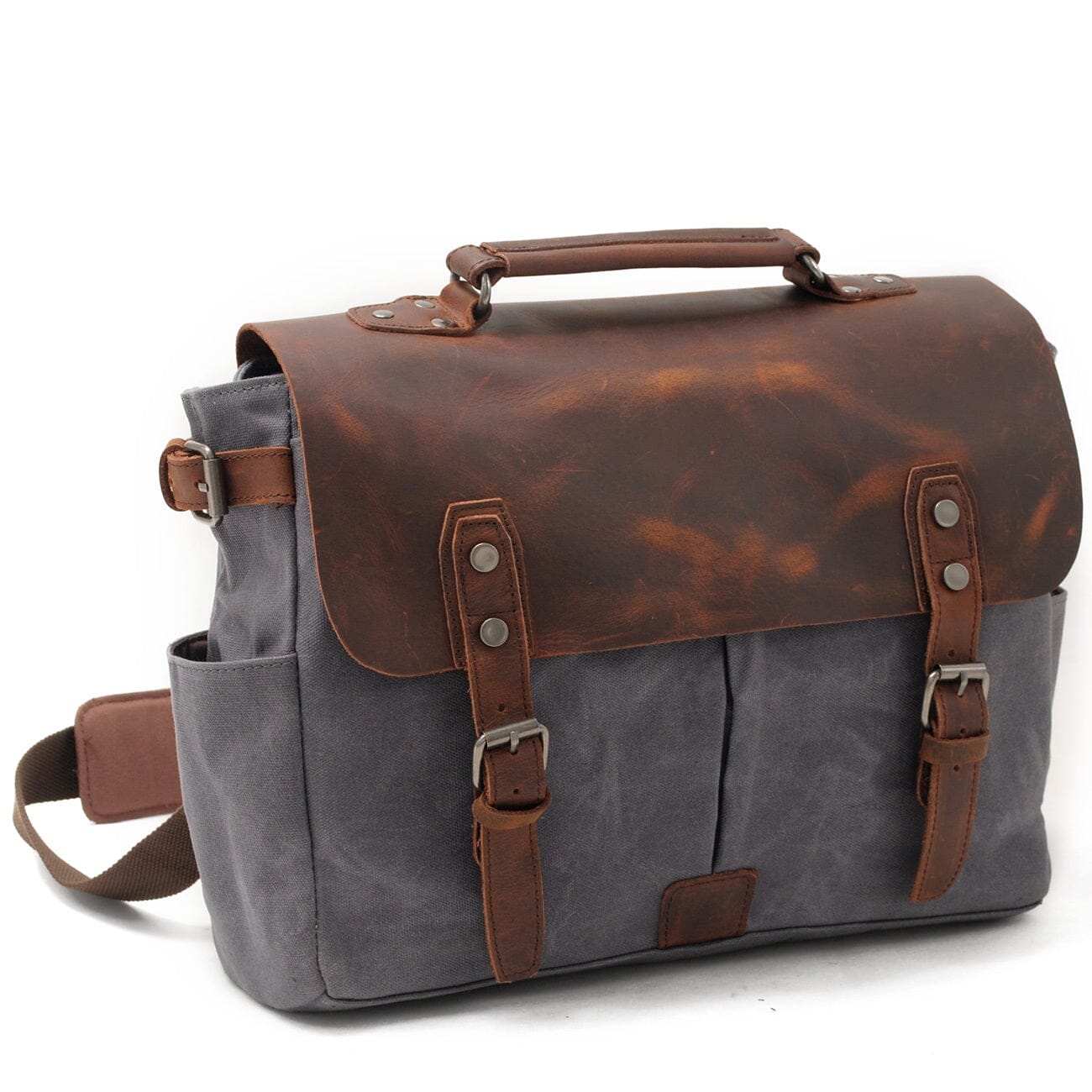 Unisex Axelväska Vintage-Inspirerad Vaxad Bomull och Läder-5