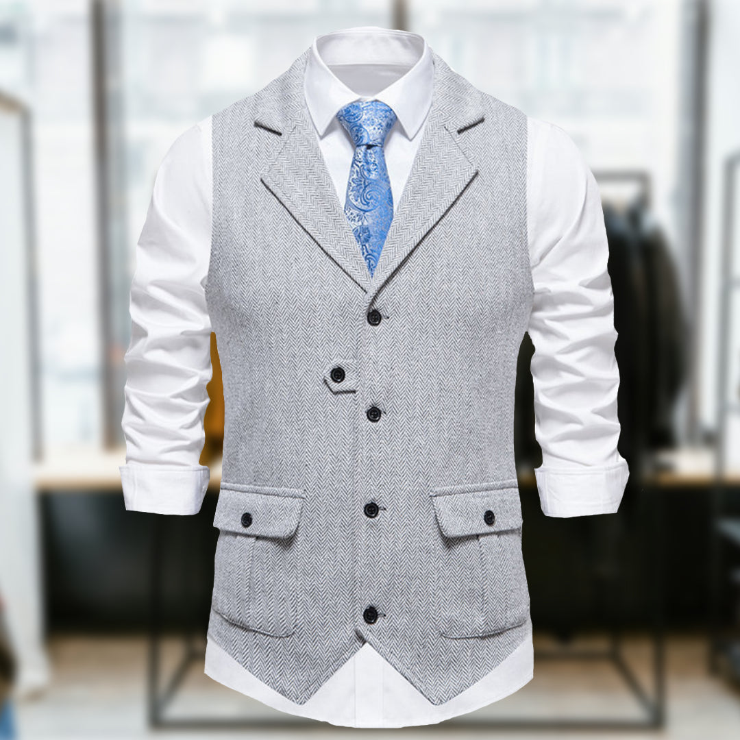 Herr Väst Retro Stil med Fickor i Bomullsblandning-6