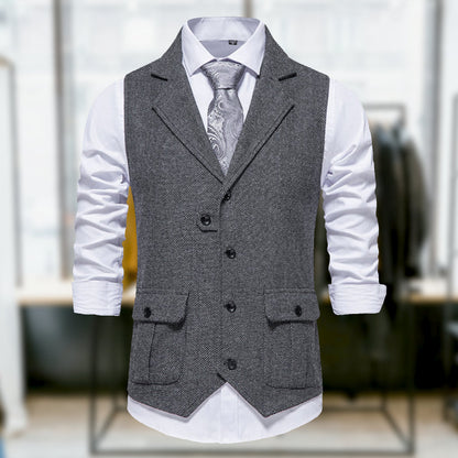 Herr Väst Retro Stil med Fickor i Bomullsblandning-5