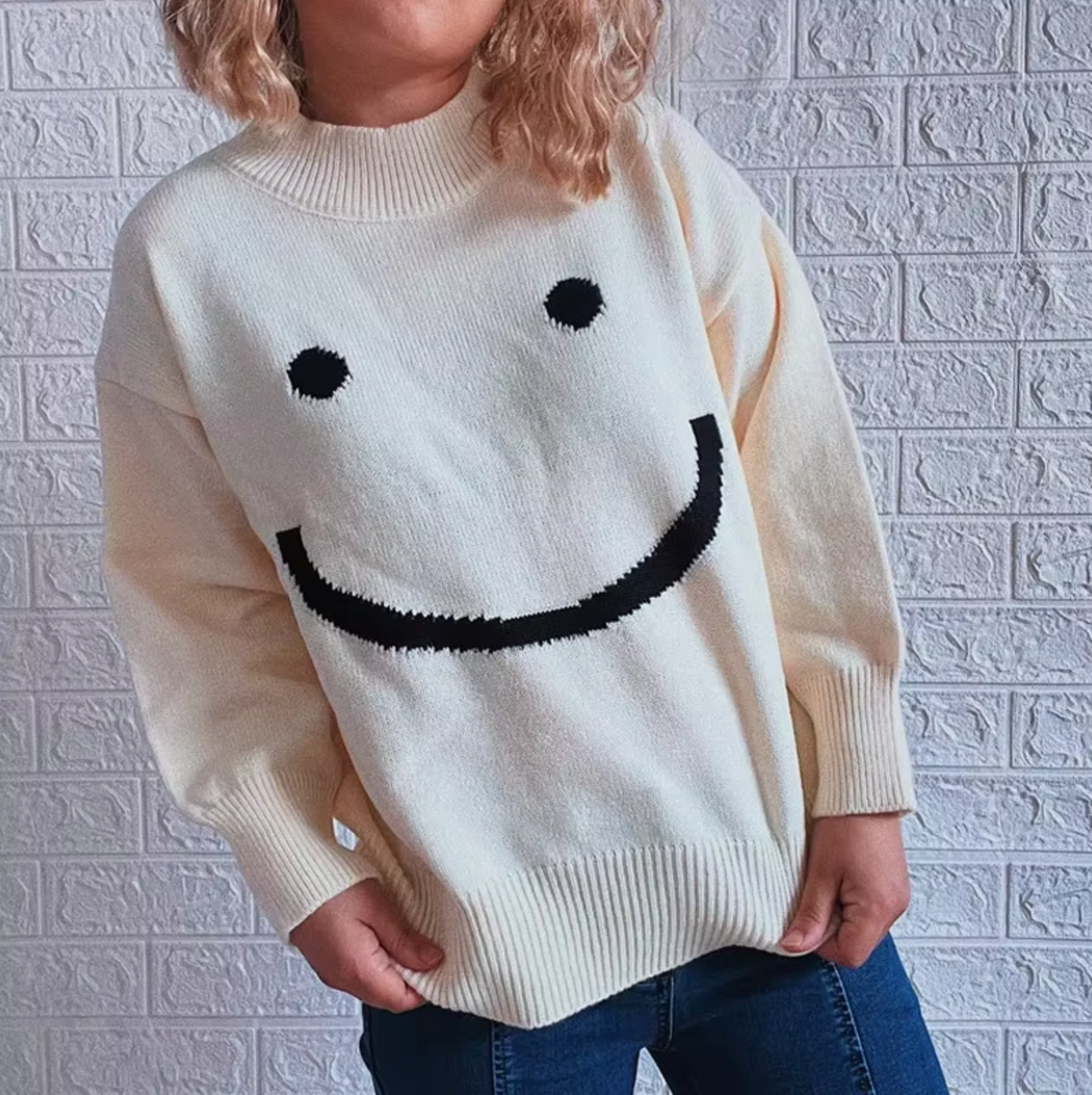 Variant image for Stickad Dam Tröja med Smiley Ansikte Mjuk Blandning av Material-5