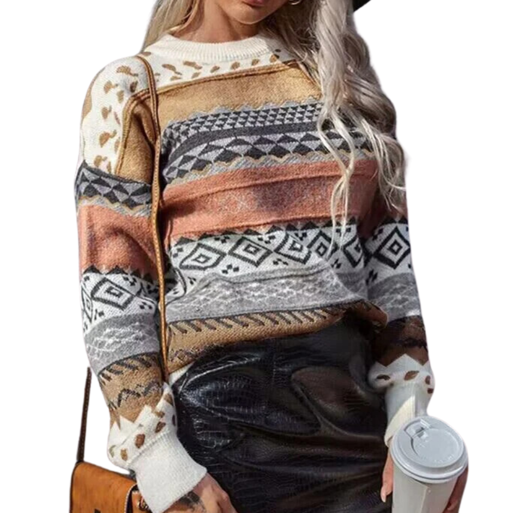 Variant image for Kvinnors Tröja Retro Mönster Mjukt Stickat Tyg-5