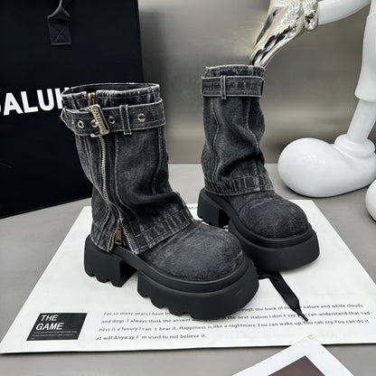 Kvinnors Mittkalvstövlar Cowboystil Syntetiskt Läder Plattform-3