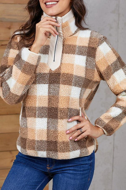 Dam Plyschtröja Rutig Långärmad Komfortabel-5