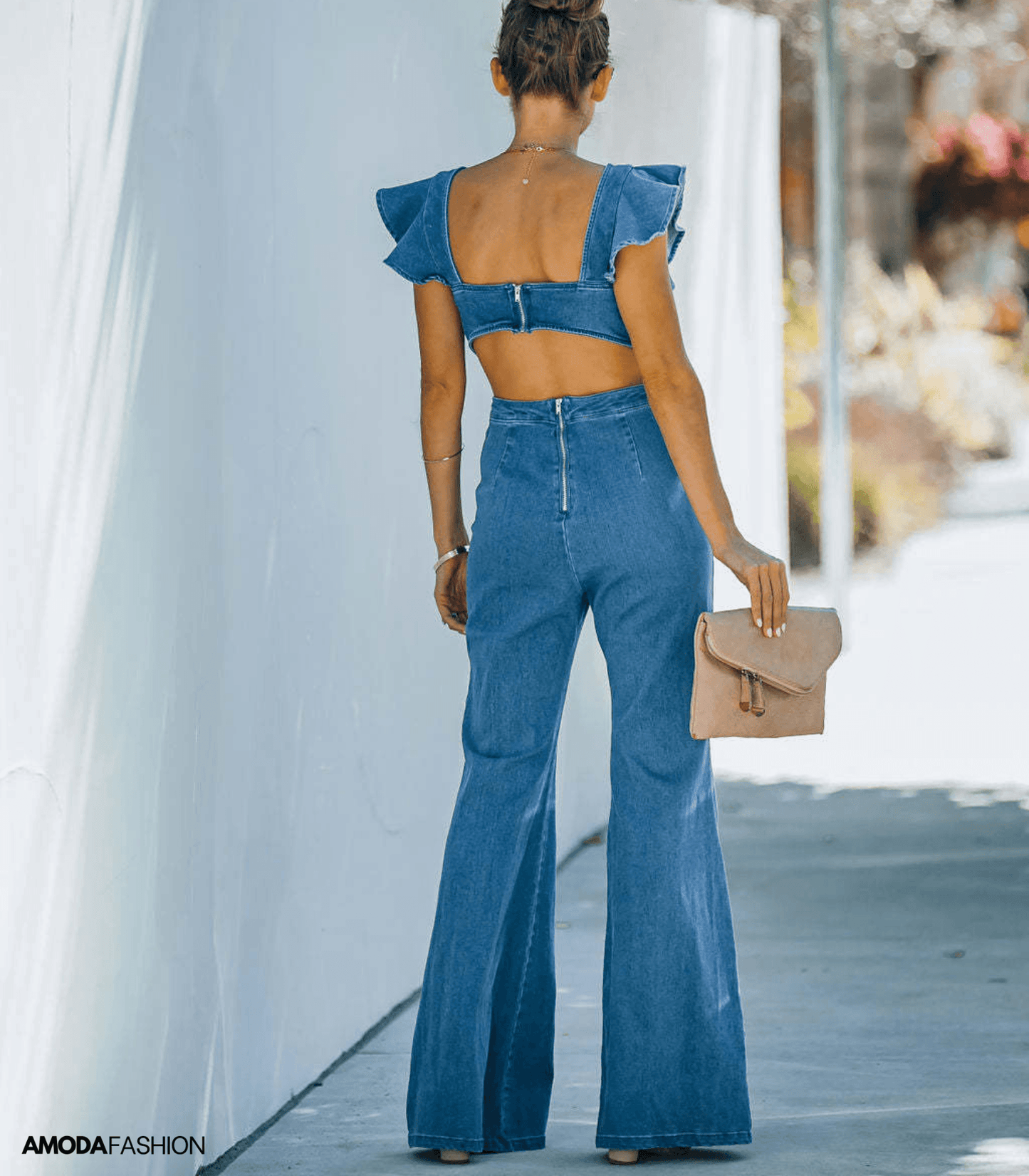 Dam Jumpsuit Utställda Ärmar Hållbar Denim-2