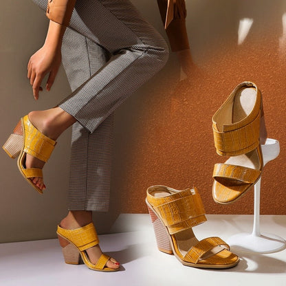 Dam Sandal Chunky Häl Bonded PU-Läder-3