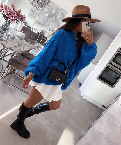 Stickad Dam Tröja Avslappnad Stil Mjuk Material-5