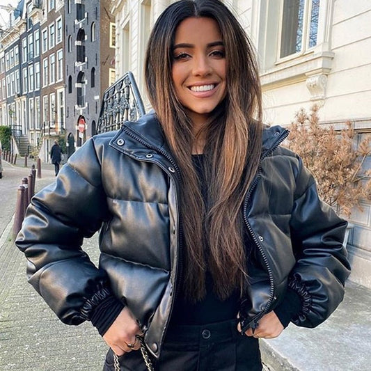 Vinterjacka Dam Quiltad PU-Läder Elegant Vinterjacka 1