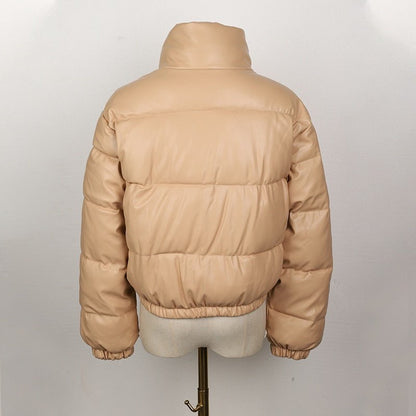 Vinterjacka Dam Quiltad PU-Läder Elegant Vinterjacka 5