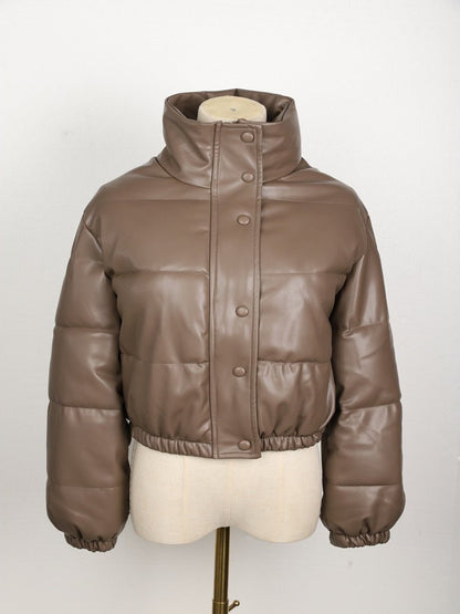 Vinterjacka Dam Quiltad PU-Läder Elegant Vinterjacka 7