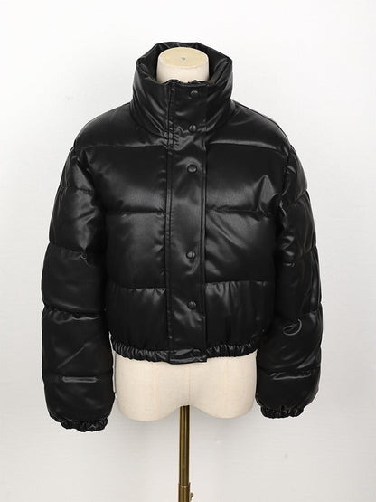 Vinterjacka Dam Quiltad PU-Läder Elegant Vinterjacka 2