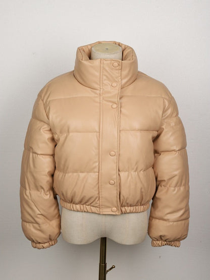 Vinterjacka Dam Quiltad PU-Läder Elegant Vinterjacka 4