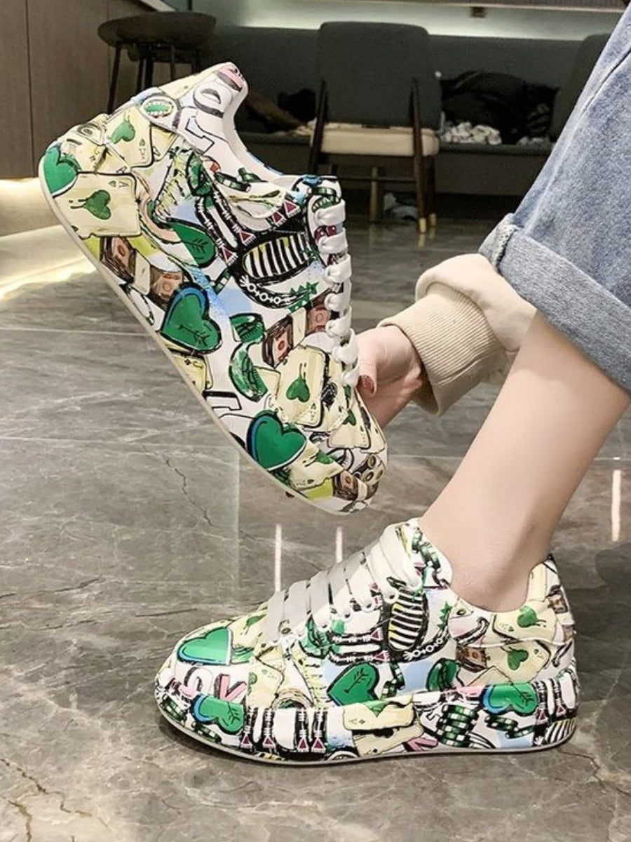 Kvinnors Sneakers Graffiti Stil Gummi Syntetiskt Läder-6