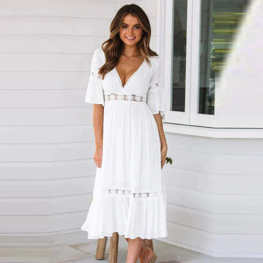 Dam Sommarklänning Boho Stil 100% Bomull Elegant För Festliga Tillfällen-1