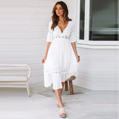 Dam Sommarklänning Boho Stil 100% Bomull Elegant För Festliga Tillfällen-3
