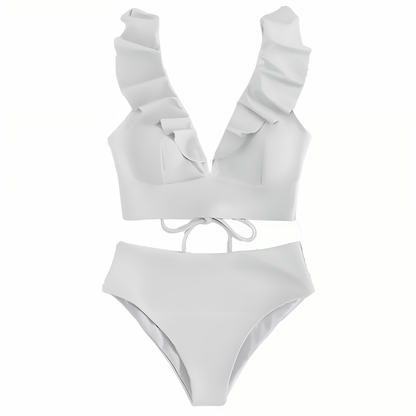 Bikini Set för Kvinnor med Hög Midja och Ruffles – Elegant V-Hals, Ryggfri Design, Mjuk Polyester 2